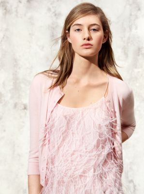 Ostrich Feather-Embroidered Chantilly Lace Slip Dress | Michael Kors Canada