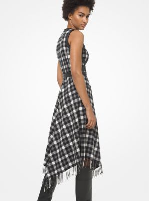 Leather Trim Plaid Wool Dress