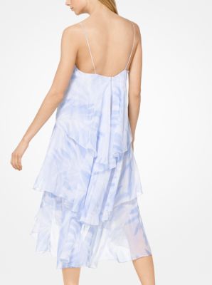 Palm Tiered Silk-Chiffon Dress in WATER | Michael Kors