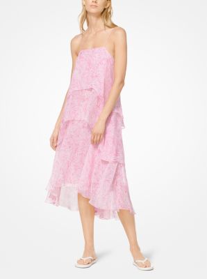 Batik Palm Tiered Silk-Chiffon Dress