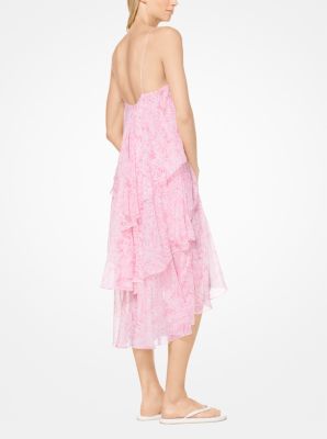 Batik Palm Tiered Silk-Chiffon Dress