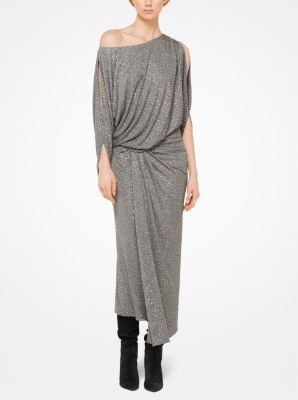 Crystal-Embroidered Crepe-Jersey Draped Dress