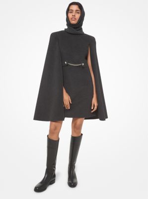 Embellished Double Face Cashgora Blend Cape Dress in CHARCOAL | Michael Kors