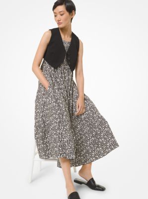 Floral Cotton Poplin Ruffle Tank Dress in BLACK/ECRU | Michael Kors
