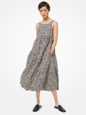 Floral Cotton Poplin Ruffle Tank Dress in BLACK/ECRU | Michael Kors