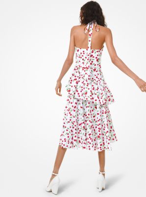 Cherry Cotton Poplin Peplum Halter Dress