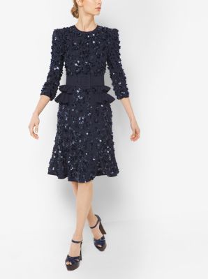 Floral Sequined Crepe Sabl Peplum Dress Michael Kors Canada