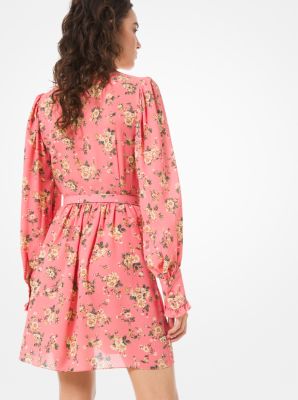 Floral Silk-Georgette Ruffled Shirtdress