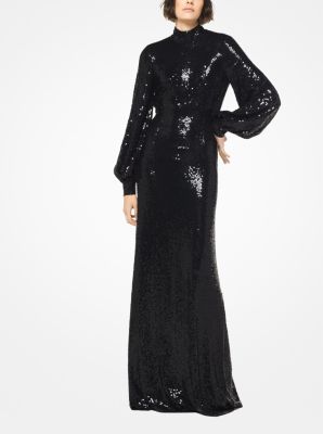 Sequined Stretch Matte-Jersey Gown in BLACK | Michael Kors