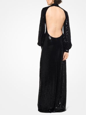 Sequined Stretch Matte-Jersey Gown in BLACK | Michael Kors