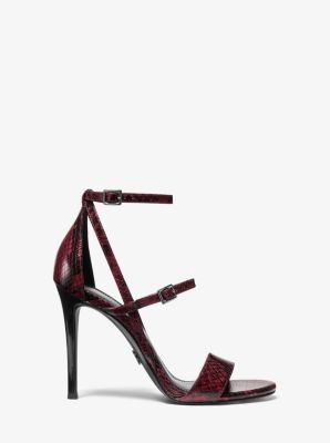 Cardi Snake Embossed Leather Sandal in DARK BERRY | Michael Kors
