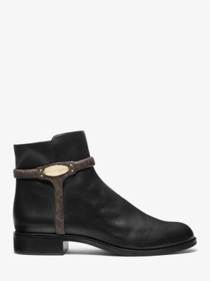 Finley Leather and Logo Ankle Boot in BLK/BROWN | Michael Kors