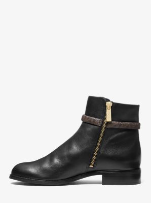 Finley Leather and Logo Ankle Boot in BLK/BROWN | Michael Kors