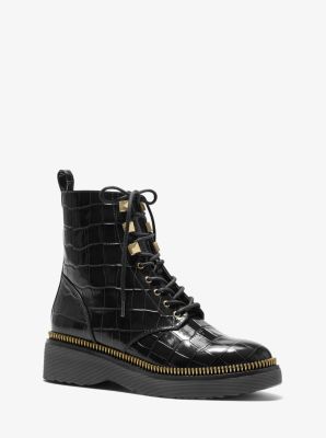 Haskell Crocodile Embossed Leather Combat Boot Michael Kors