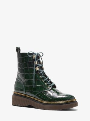 haskell crocodile embossed leather combat boot
