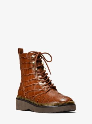 Haskell Crocodile Embossed Leather Combat Boot Michael Kors