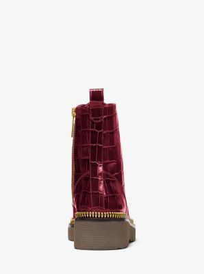 Haskell Crocodile Embossed Leather Combat Boot in DARK BERRY | Michael Kors