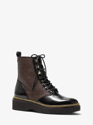 Haskell Crinkled Leather and Logo Combat Boot | Michael Kors