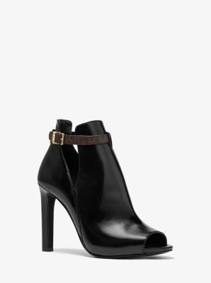 Lawson Patent Leather Open-Toe Ankle Boot in BLK/BROWN | Michael Kors