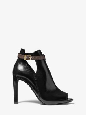 Lawson Patent Leather Open-Toe Ankle Boot in BLK/BROWN | Michael Kors