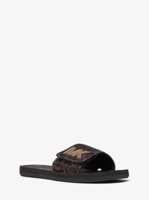 MK Logo Panther Glitter Mesh Slide Sandal in BRONZE | Michael Kors