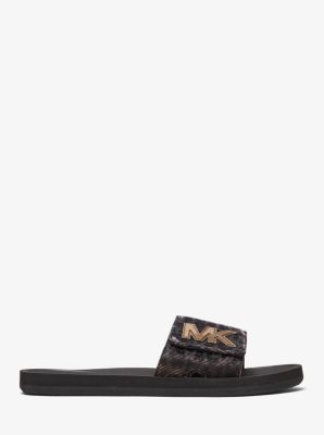 MK Logo Panther Glitter Mesh Slide Sandal in BRONZE | Michael Kors