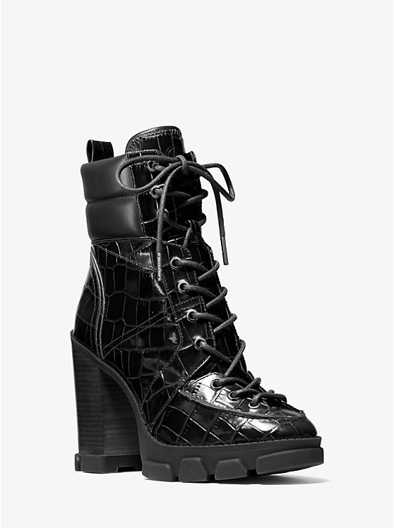 Ridley Crocodile Embossed Leather Lace-Up Boot image number 0