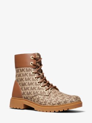 Alistair Logo Jacquard Combat Boot in BEIGE/EBONY/BROWN | Michael Kors