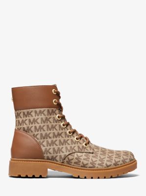 Alistair Logo Jacquard Combat Boot in BEIGE/EBONY/BROWN | Michael Kors