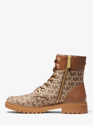 Alistair Logo Jacquard Combat Boot in BEIGE/EBONY/BROWN | Michael Kors