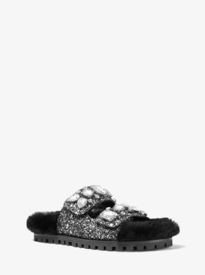 Stark Embellished Glitter And Faux Fur Slide Sandal | Michael Kors