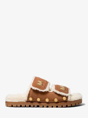 Stark Embellished Suede and Faux Shearling Slide Sandal