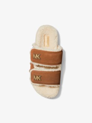 mk logo faux shearling slide