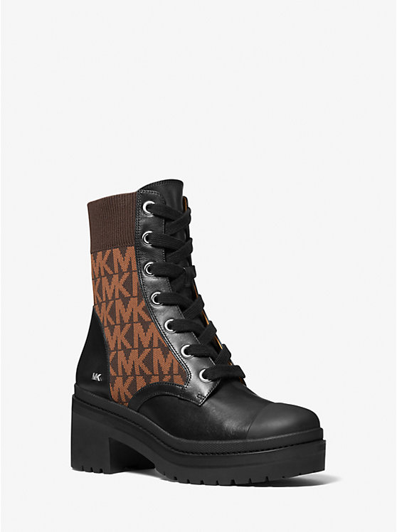 Brea Leather and Logo Jacquard Combat Boot image number 0