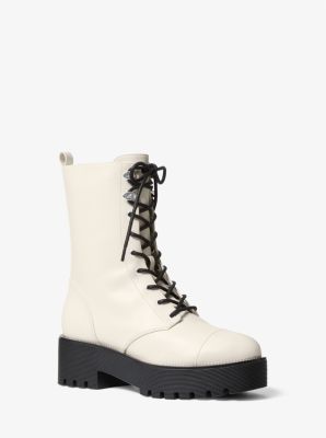 bryce leather and logo platform combat boot