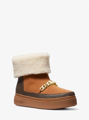 Chapman Embellished Faux Suede and Faux Shearling Boot