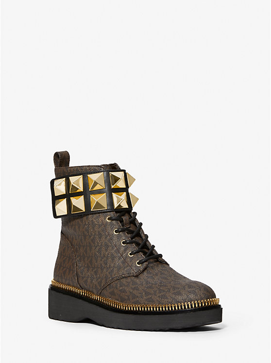 Haskell Studded Leather and Logo Combat Boot image number 0