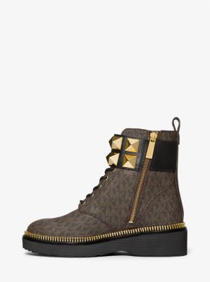 Schnürstiefel Haskell aus Leder und Logostoff mit Nieten image number 2