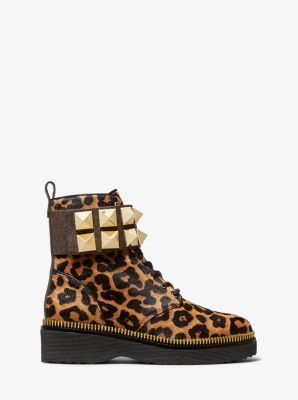 Haskell Studded Printed Calf Hair Combat Boot Michael Kors