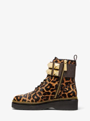 Haskell Studded Printed Calf Hair Combat Boot | Michael Kors