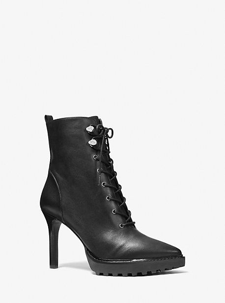 Michaelkors Kyle Leather Lace-Up Boot,BLACK