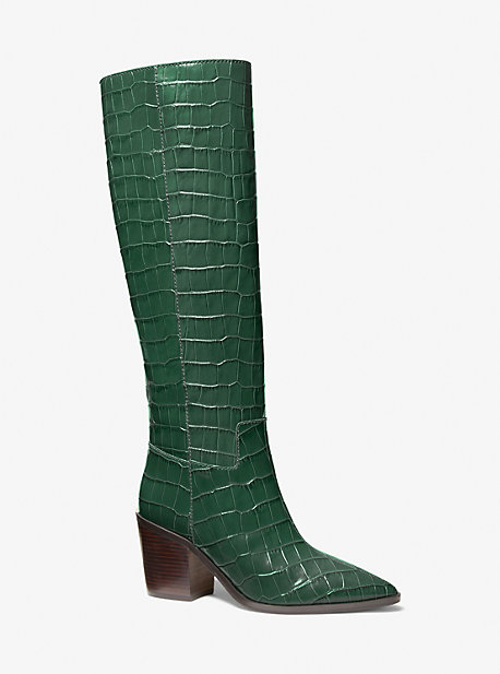 Michaelkors Loni Crocodile Embossed Leather Boot,MOSS