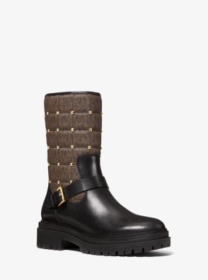 Stiefel Layton aus Leder und abgestepptem Logostoff mit Nieten image number 0