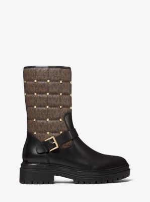 Stiefel Layton aus Leder und abgestepptem Logostoff mit Nieten image number 1