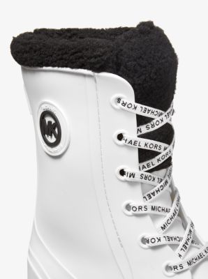 Michael Kors Womens Black Flat Rubber Rain Boots MK Gold Logo Charm US Size  6 ,8