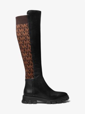 Ridley Leather and Logo Jacquard Knee Boot | Michael Kors