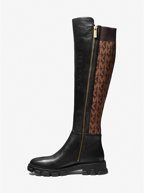Michael Kors Ridley Leather And Logo Jacquard Knee Boot Big Apple Buddy