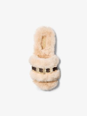 Scarlett Chain Link Faux Fur Slide Sandal in CAMEL COMBO | Michael Kors