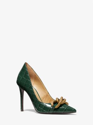 Scarlett Chain Link Crocodile Embossed Leather Pump