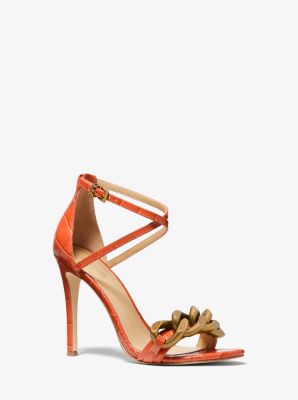 Scarlett Chain Link Crocodile Embossed Leather Sandal | Michael Kors